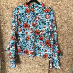 Blue Floral Blouse with flounce sleeves by Cliche